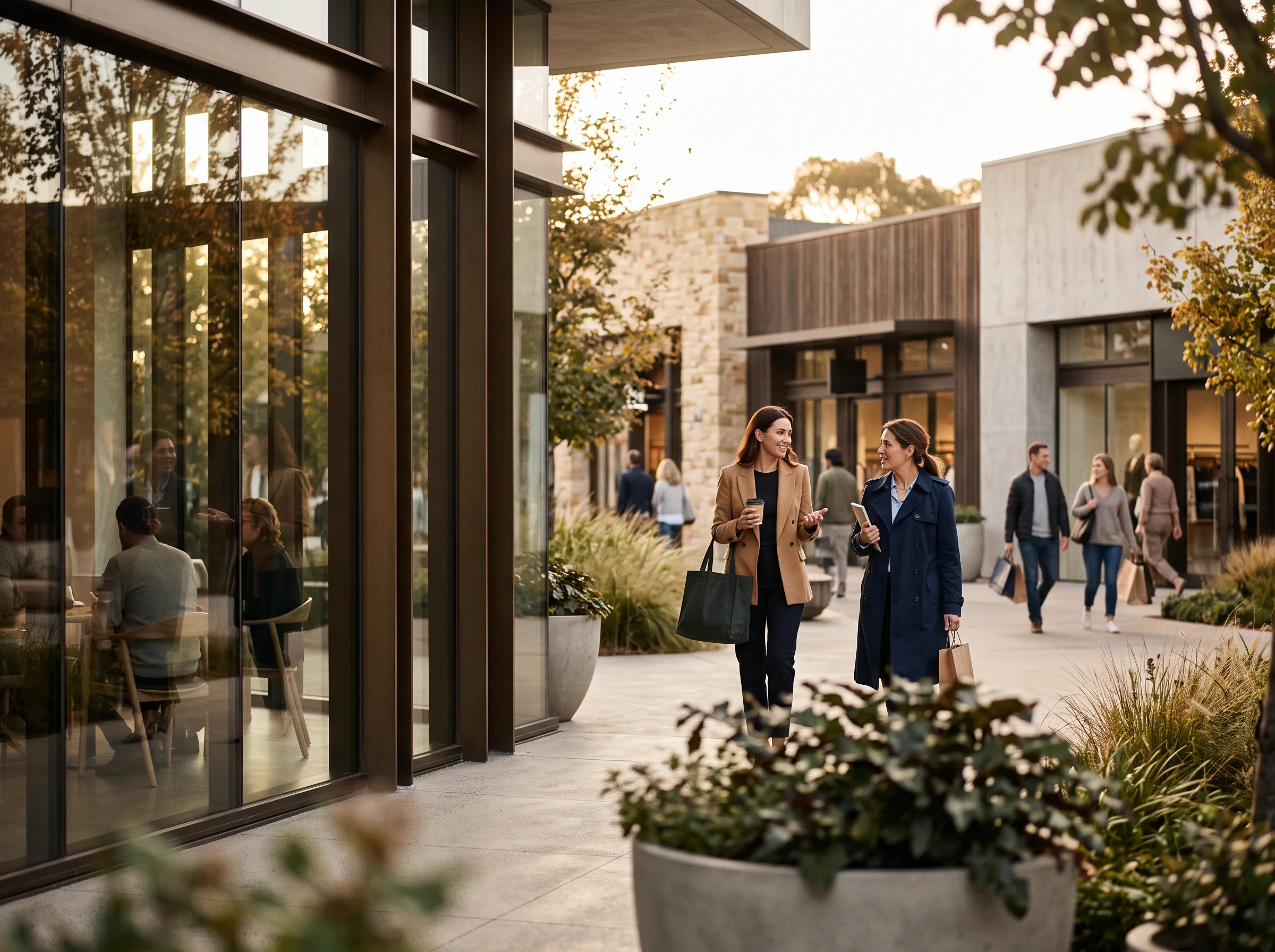 Retail shoppers in walkable town center