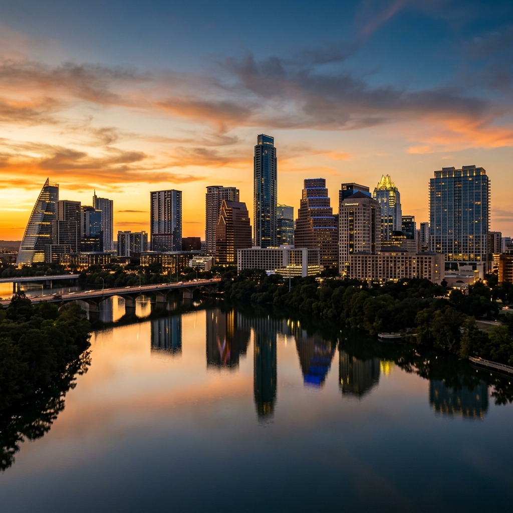 Austin Texas City Skyline at Sunset